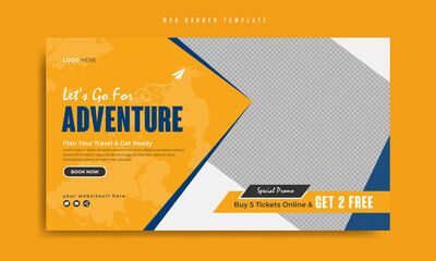 Wall Mural - travel and tourism business marketing web banner template design. summer holiday beach tour and trav