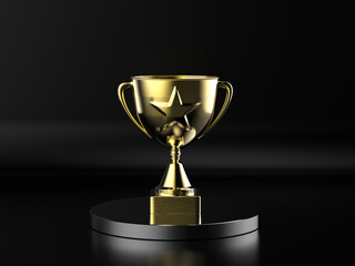 Wall Mural - gold star trophy on black background