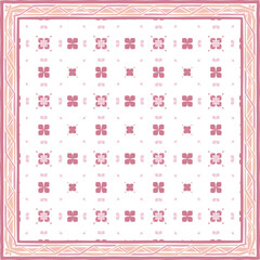 Poster -  scarf pattern design on red. Geometric ornament with frame, border. Bandanna, shawl, scarf, tablecloth design for textile fabric print 