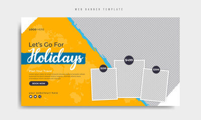 Wall Mural - travel and tourism business promotion web banner template. summer holiday beach tour and travelling 
