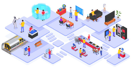 Poster - People Using Interfaces Isometric And Colored Composition