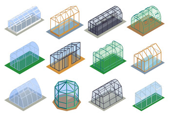 Wall Mural - Isometric Greenhouse Icon Set