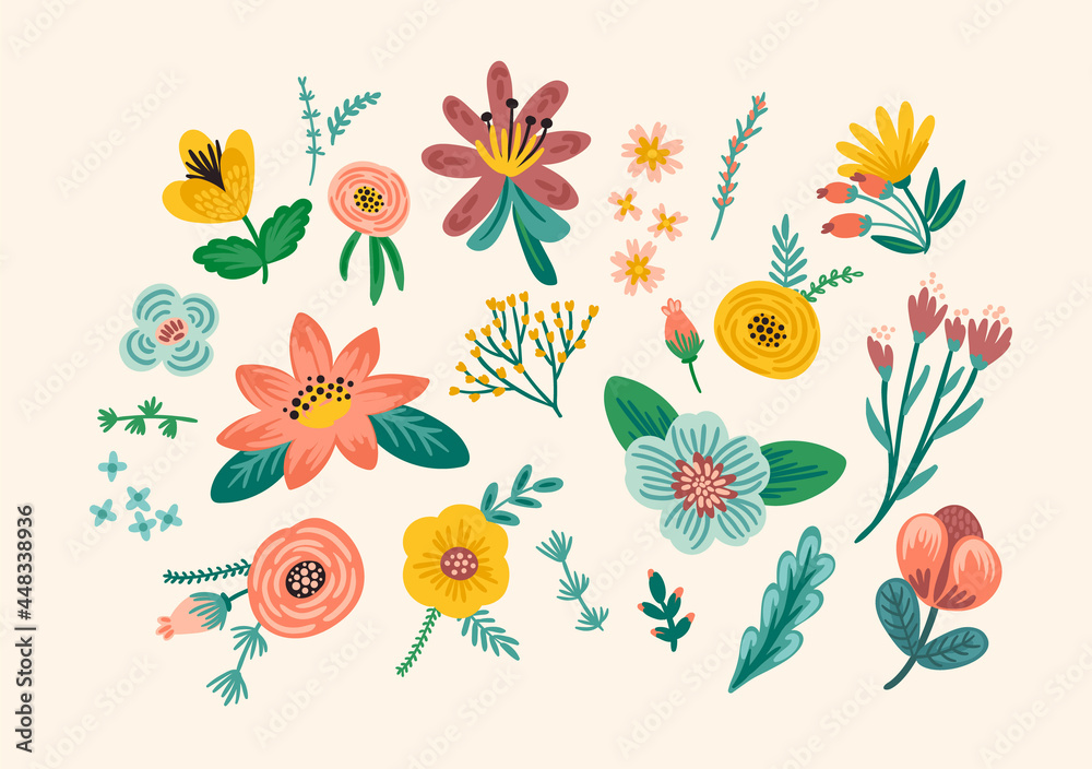 Set of floral design elements. Vector illustration. Stock Vector ...