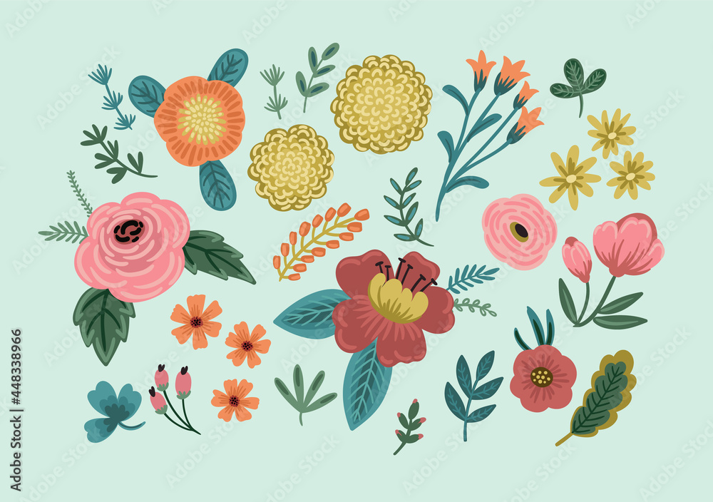 Set of floral design elements. Vector illustration. Stock Vector ...