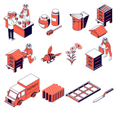 Wall Mural - Beekeeping Isometric Icon Set