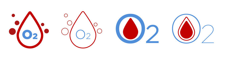 Blood oxygen saturation icons set. Modern flat design. O2. App.