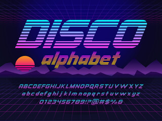 Aufkleber - Retro futurism sci-fi alphabet design with uppercase, lowercase, numbers and symbols