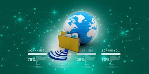 Poster - 3d illustration WiFi symbol with cloud folder