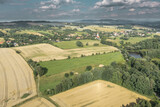 Fototapeta  - Przedgórze Sudeckie. Pofałdowany teren pokryty polami uprawnymi i lasami. Zdjęcie wykonane z użyciem latającego drona.