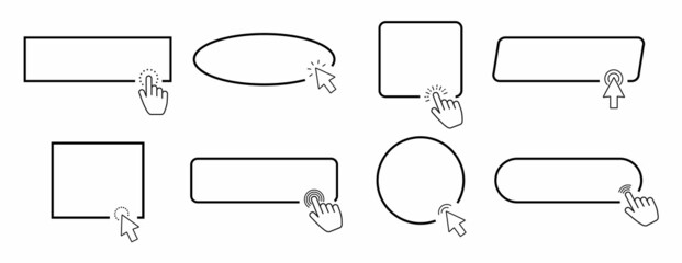 Poster - with hand or mouse cursor. Computer mouse cursor or hand pointer symbol. Click here web button sign isolated. Outline vector icon set