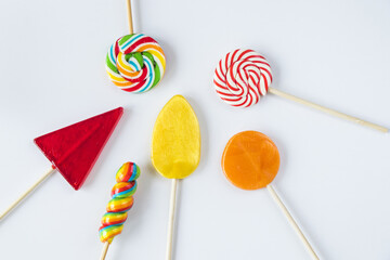 Canvas Print - Top view of colorful sweet candies isolated on a white background