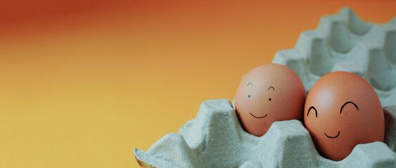Eggs, in a paper panel, background, yellow, and orange, in concept, feeling warm, in love, eating eggs and being useful, free space.