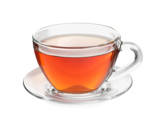 Sticker - Glass cup of freshly brewed tea isolated on white