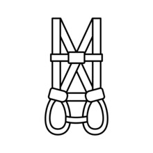 A Full Body Harness Line Icon. Personal Protection Equipment. Height Worker Safety Gear. Construction Industry Protective Workwear. Fall And Injury Prevention. Vector Illustration, Flat, Clip Art.