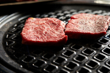 Wall Mural - beef steak on grill