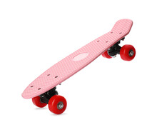 Pink Skateboard With Red Wheels Isolated On White