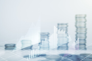 Poster - Multi exposure of virtual abstract financial graph interface on coins background, financial and trading concept
