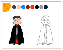 Coloring Book For Kids, Color Dracula According To The Pattern, Halloween. Vector Isolated On A White Background