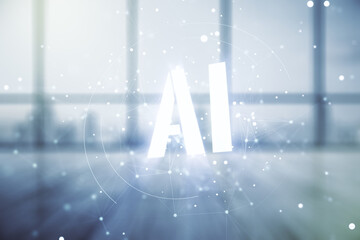 Poster - abstract virtual artificial intelligence symbol hologram on empty corporate office background. multi