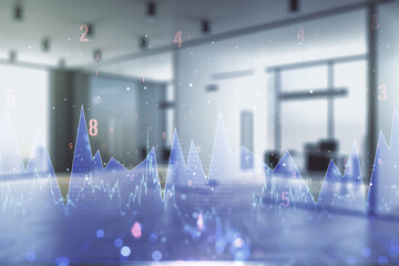 Aufkleber - Double exposure of abstract virtual statistics data hologram on modern corporate office background, statistics and analytics concept