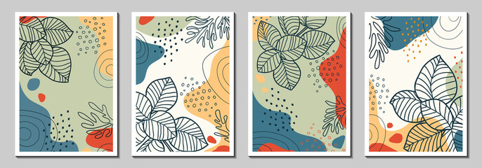 Wall Mural - botanical art. abstract organic vector shapes, leaves, plants. set of natural templates, covers, pos