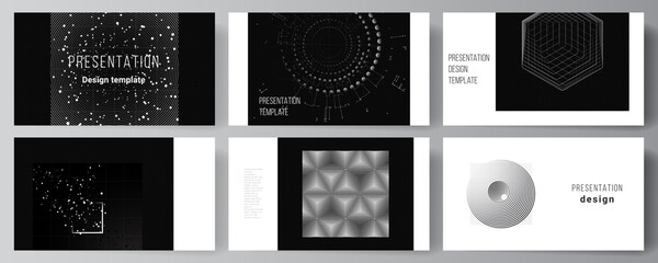 Poster - Vector layout of the presentation slides design templates for presentation brochure, brochure cover. Black color technology background. Digital visualization of science, medicine, technology concept.