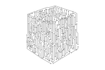 Fototapete - Abstract Circuit Board Cubic Structure Shape For Infographic, Logo, Brand, Sign Vector