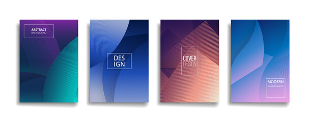 bright gradient color abstract line pattern background cover design. modern background design with trendy and vivid vibrant color. blue violet red orange green placard poster vector cover template.