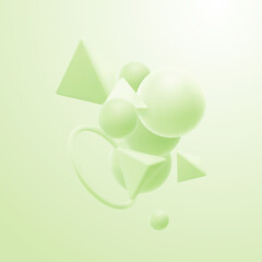 Poster - mint green geometric shapes cluster. abstract elegant background. vector 3d illustration. flowing ge