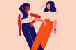 Illustration of two friends, women supporting each other