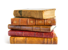 Stack Of Old Books On White Background