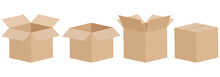 Set Of Open And Closed Boxes. Cardboard Box. Vector Illustration.