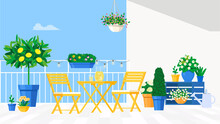 Sunny Balcony With Yellow Garden Furniture