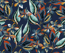Colorful Floral Pattern. Dark Background Floral Tapestry. Floral Pattern, Perfect For Decoration And Fabrics