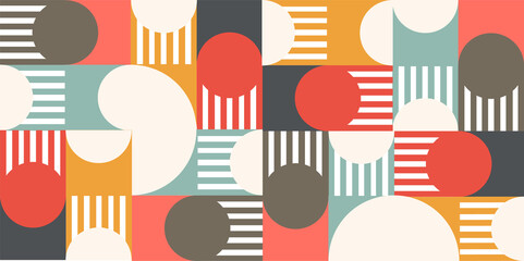 Wall Mural - Geometric surface pattern with circles and simple shapes in pretty modern colors. Surface pattern for backgrounds, walls and fabrics