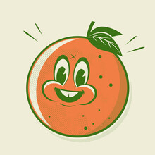 Funny Retro Cartoon Illustration Of A Happy Orange