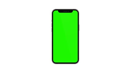 Poster - Mobile phone with blank green screen, front view, isolated on white background. 4K animation for presentation on mockup screen