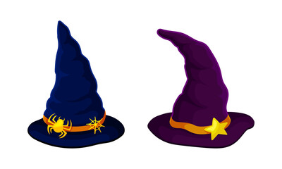 Wall Mural - Witch Pointed Hat with Buckle and Wide Brim Vector Set