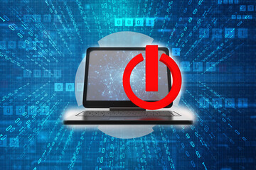 Poster - 3d illustration power symbol with  laptop