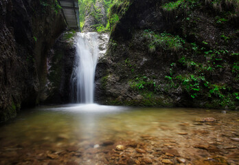 Canvas Print - Waterfall in green valley - Janosikove diery, Small Fatras, Slovakia