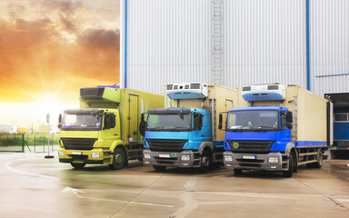 Wall Mural - Truck cargo with lift parking at warehouse, road freight delivery logistics and transport.