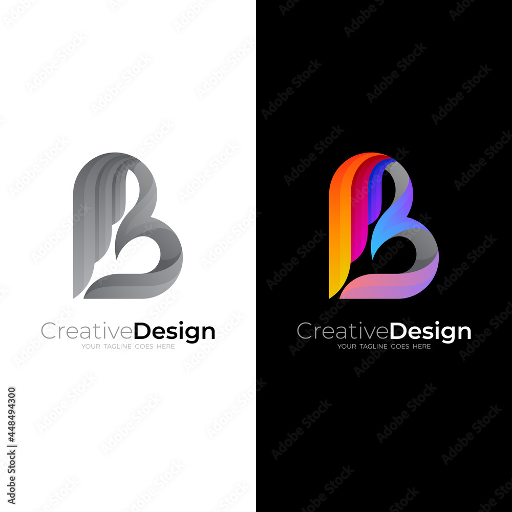 Letter B logo and wing design colorful, letter b icon 3d Stock Vector ...
