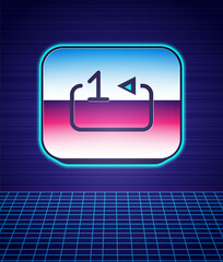 Sticker - Retro style Repeat track music player icon isolated futuristic landscape background. The sign is a round curved arrow and the number one. 80s fashion party. Vector