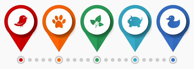 Poster - Animal, nature and environment concept vector icon set, flat design pointers, infographic template