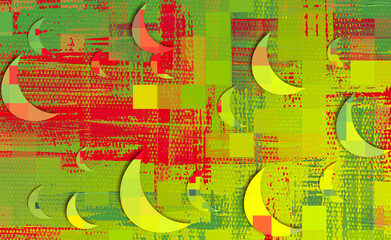 Poster - Abstract 3d muslim backdrop, pixel art green and red pattern background