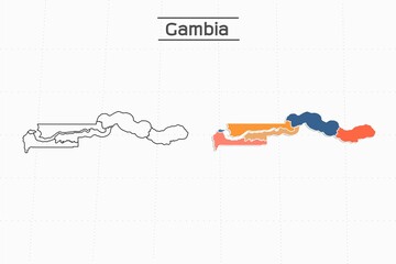 Wall Mural - Gambia map city vector divided by colorful outline simplicity style. Have 2 versions, black thin line version and colorful version. Both map were on the white background.