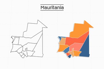 Wall Mural - Mauritania map city vector divided by colorful outline simplicity style. Have 2 versions, black thin line version and colorful version. Both map were on the white background.