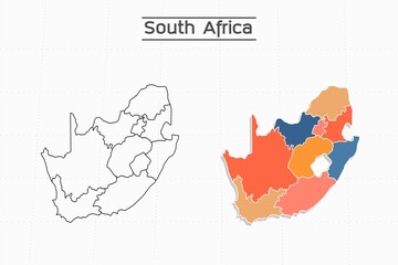 Wall Mural - South Africa map city vector divided by colorful outline simplicity style. Have 2 versions, black thin line version and colorful version. Both map were on the white background.