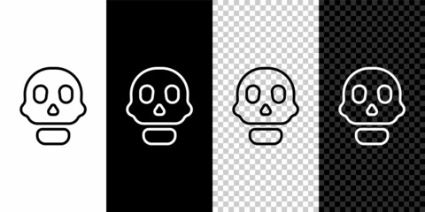 Sticker - Set line Skull icon isolated on black and white, transparent background. Happy Halloween party. Vector