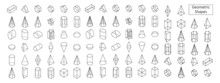 Set Of 3d Basic Geometric Shapes. Isometric View. Linear Objects For School, Science, Geometry And Math. Isolated Vector Illustration On White Background.